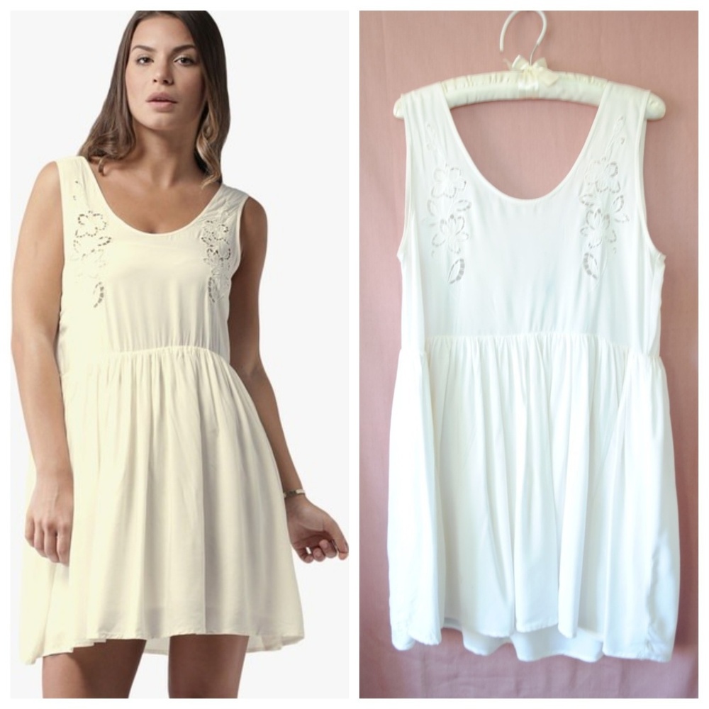 White Rayon Breezy Skater Flare Dress Cutouts M L